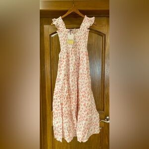 NWT Smocked Dress with Pink Peach Pattern